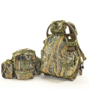 Camouflage chest pack and backpack combo with white background