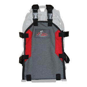 Grey backpack with white background
