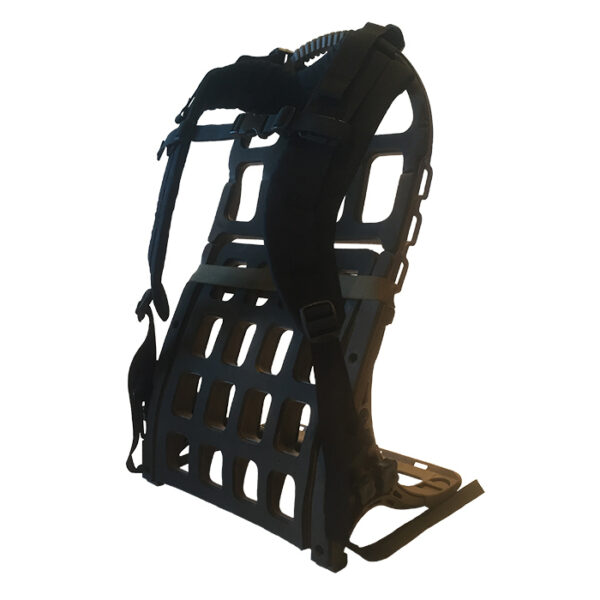 Black exoskeleton frame and straps with white background