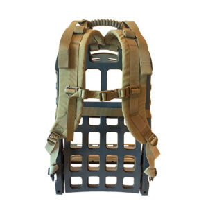 Tan exoskeleton frame and straps with white background