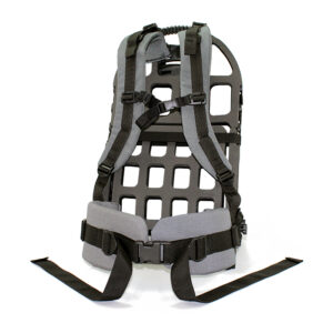 Black exoskeleton frame and grey straps with white background