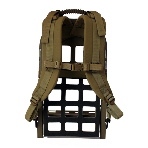 Tan exoskeleton frame and straps with white background