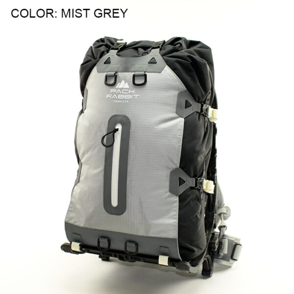 Grey backpack with white background