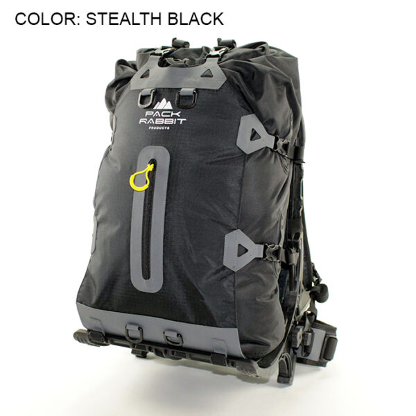 Black backpack with white background
