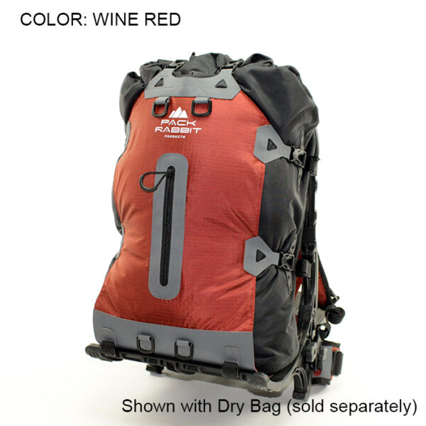 Red backpack with white background