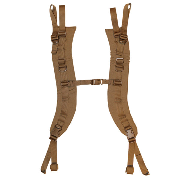 Tan shoulder straps with white background