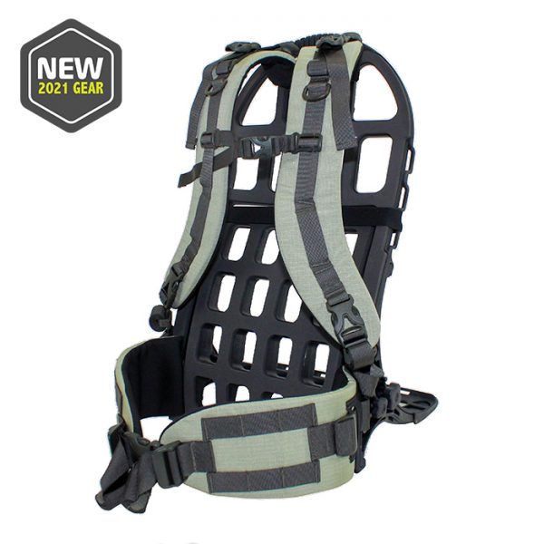 external pack frame and green harness